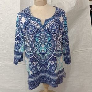 JM Collection 3/4 Slv Cotton Embellished Top XL *Last Chance Markdown*